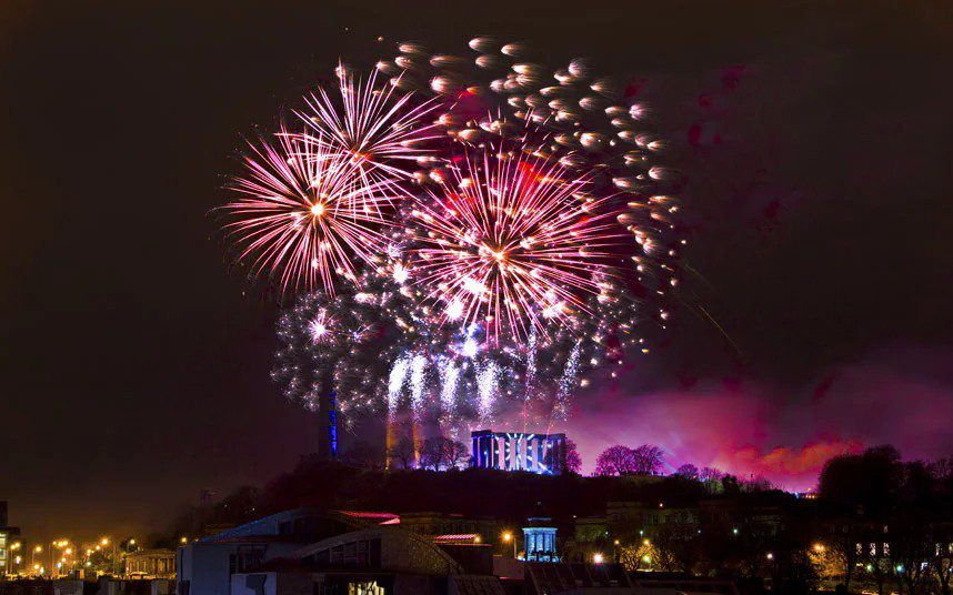 Spectacular fireworks over Edinburgh Castle for Hogmanay.